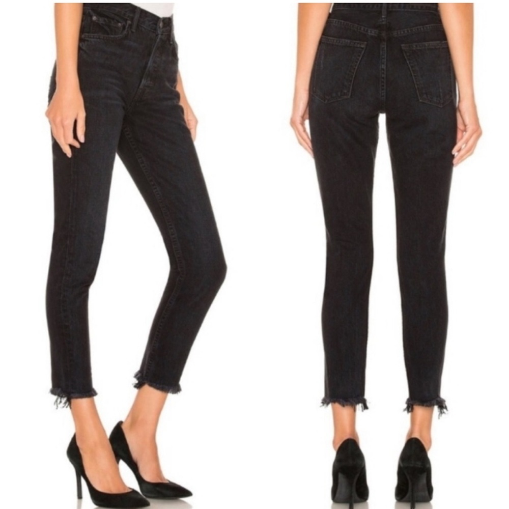 GRLFRND Karolina Black Frayed High Waisted Jeans